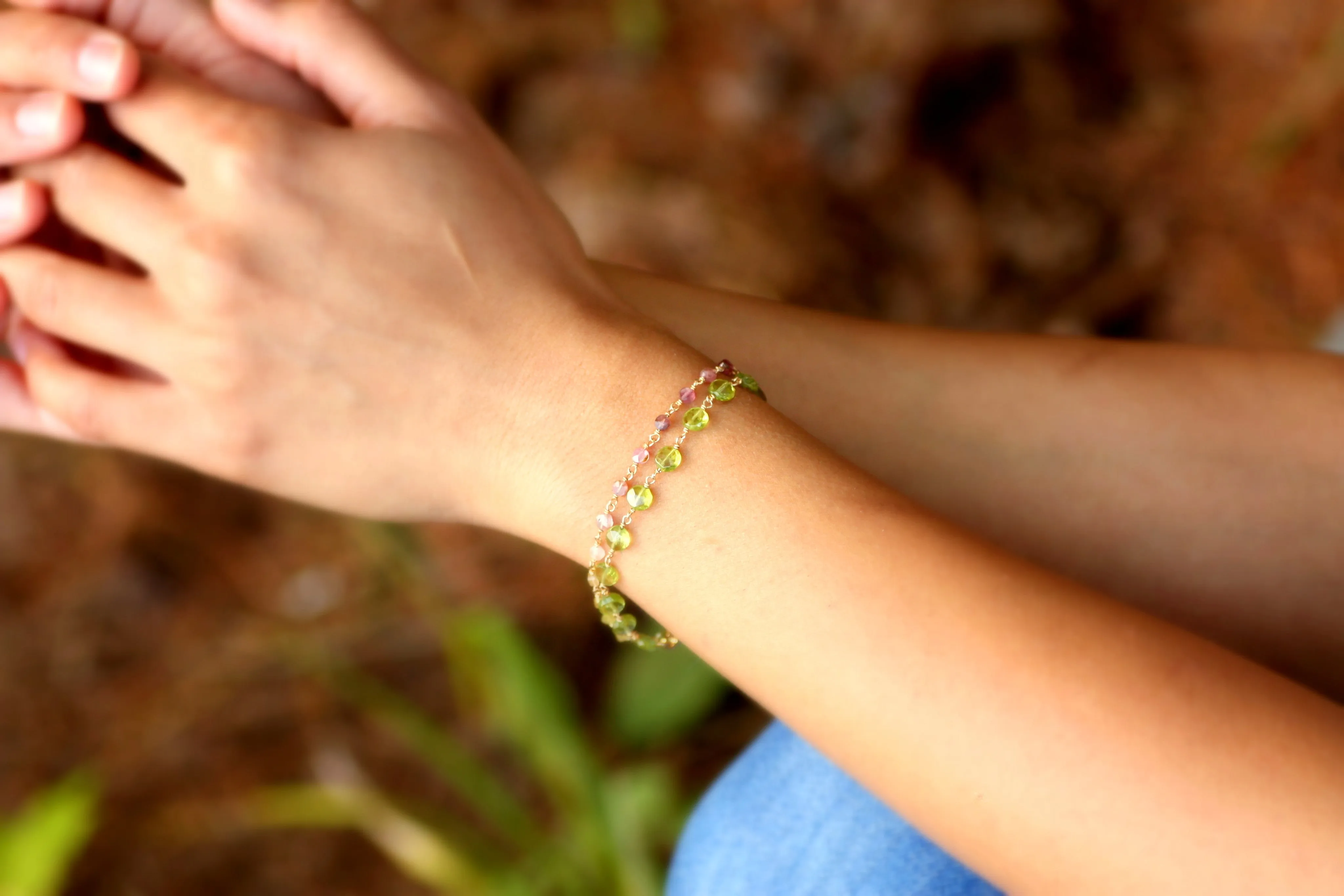 Peridot Bracelet in Wire Wrapped Gold