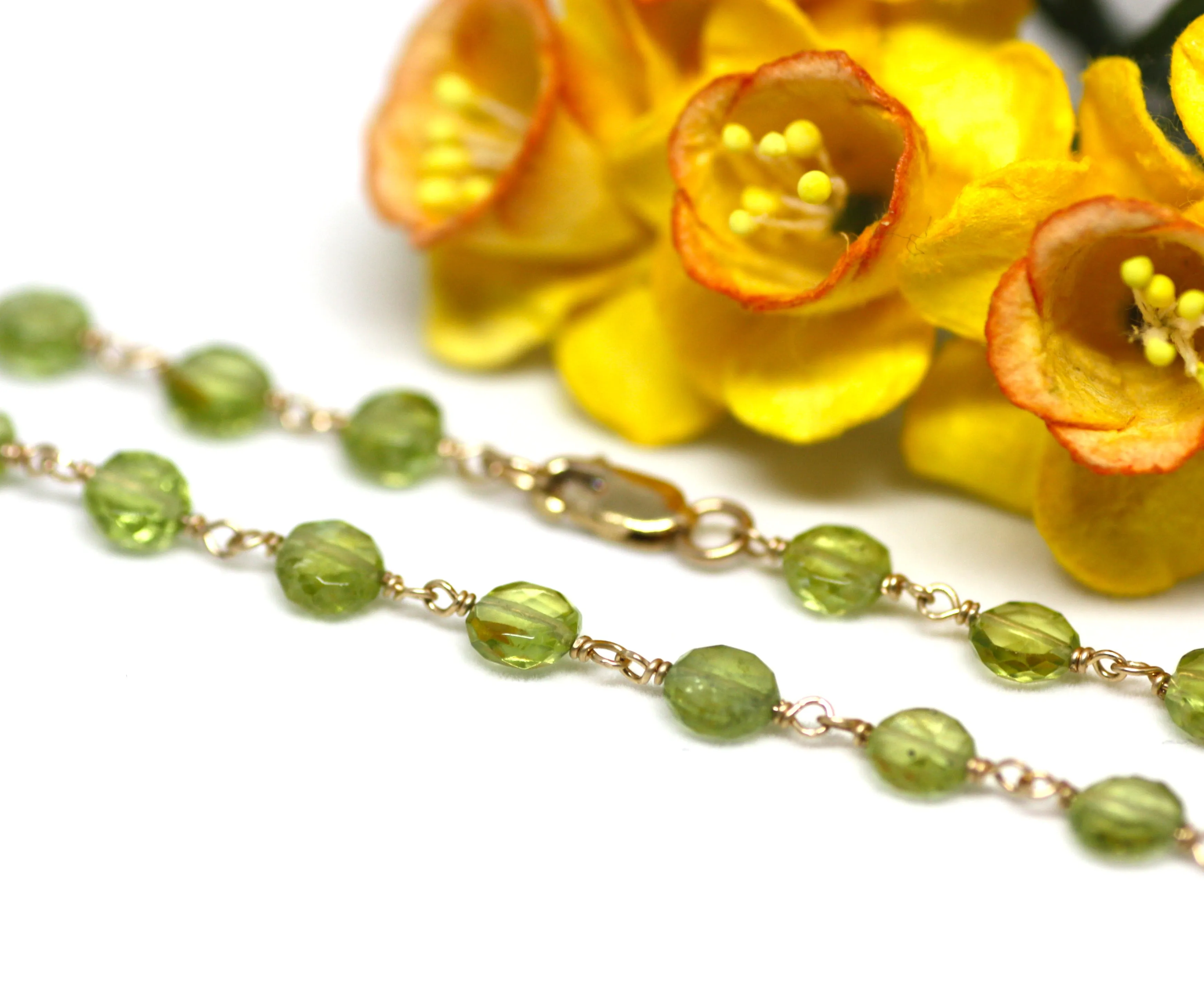 Peridot Bracelet in Wire Wrapped Gold