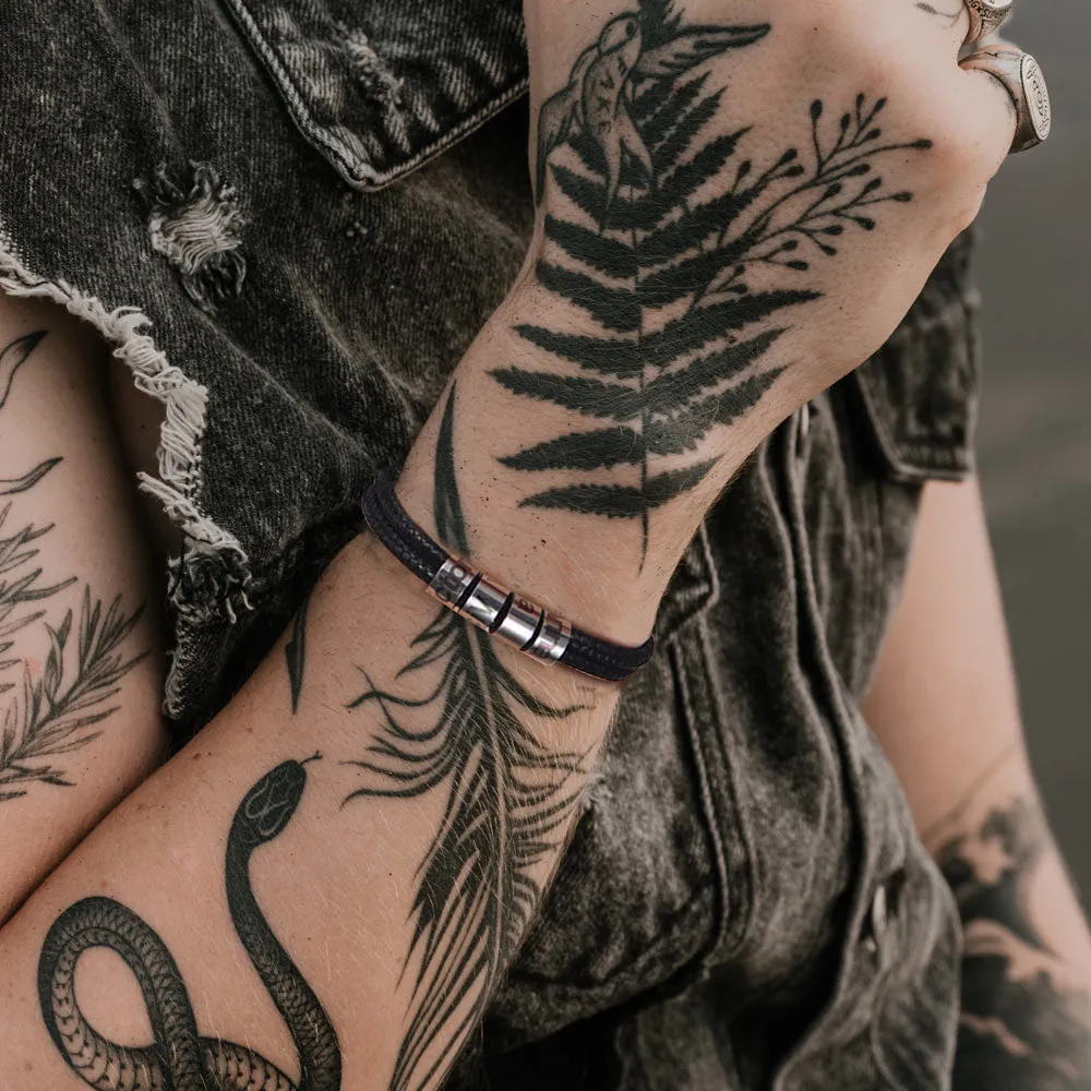 Personalized Braided Leather Bracelet With Custom Beads for Men Dad Husband