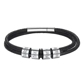 Personalized Braided Leather Bracelet With Custom Beads for Men Dad Husband