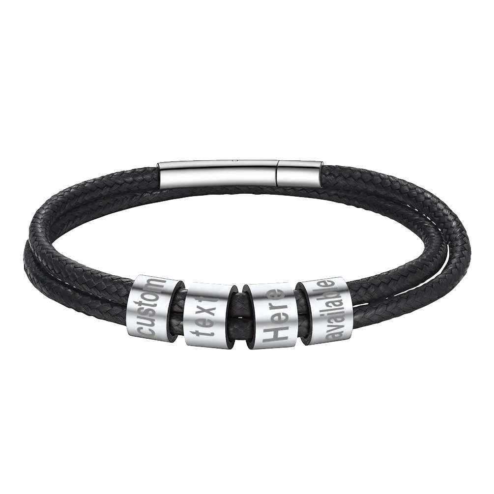 Personalized Braided Leather Bracelet With Custom Beads for Men Dad Husband