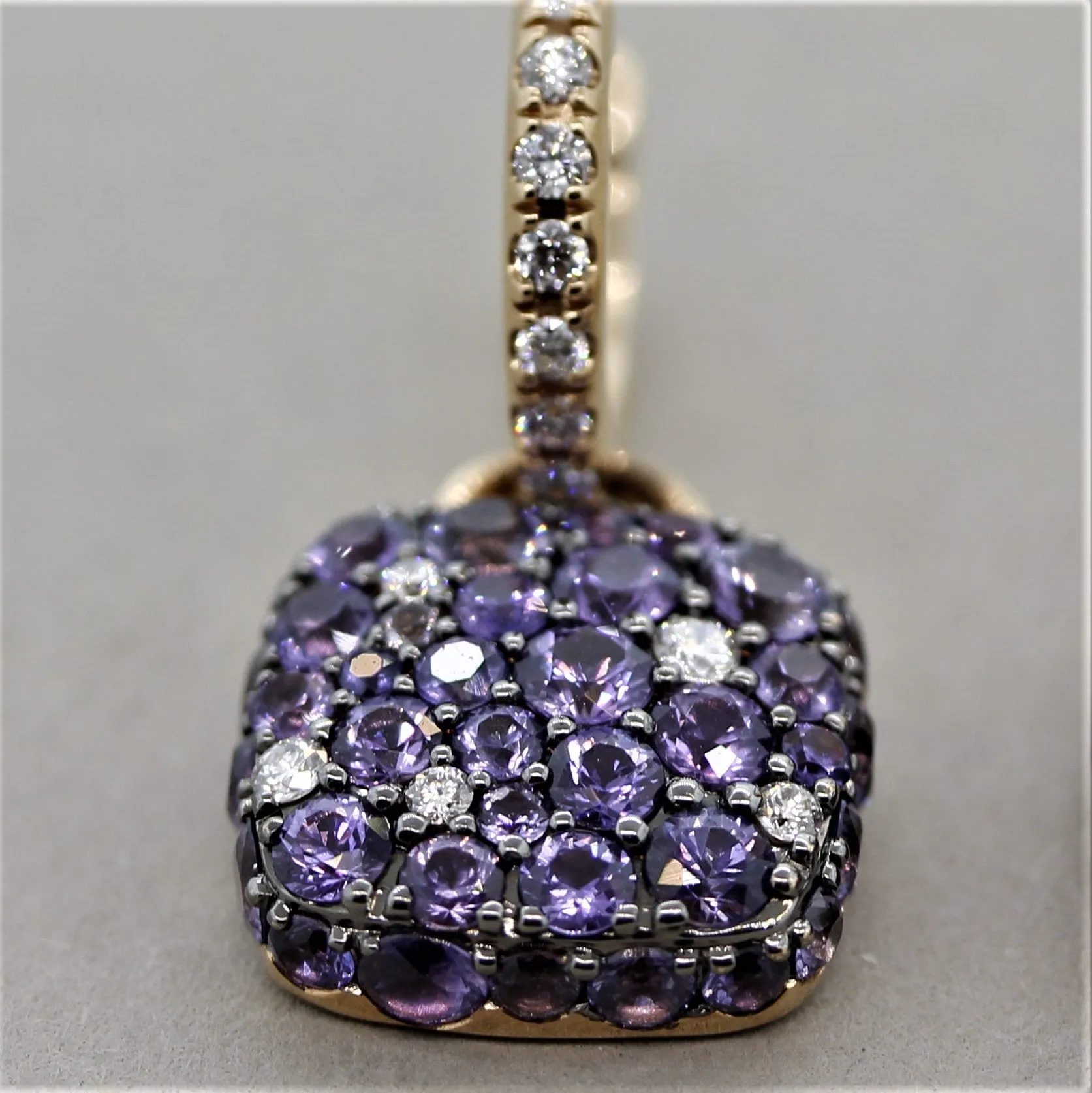 Purple Sapphire Diamond Gold Drop Earrings