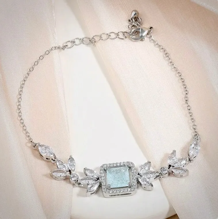 "Alondra" - Aqua Cubic Zirconia Bridal Bracelet