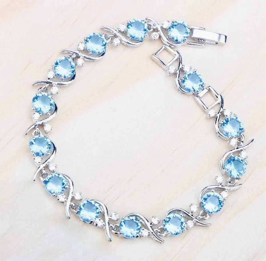 "Galia" - Aquamarine Cubic Zirconia Bridal Bracelet - More Designs