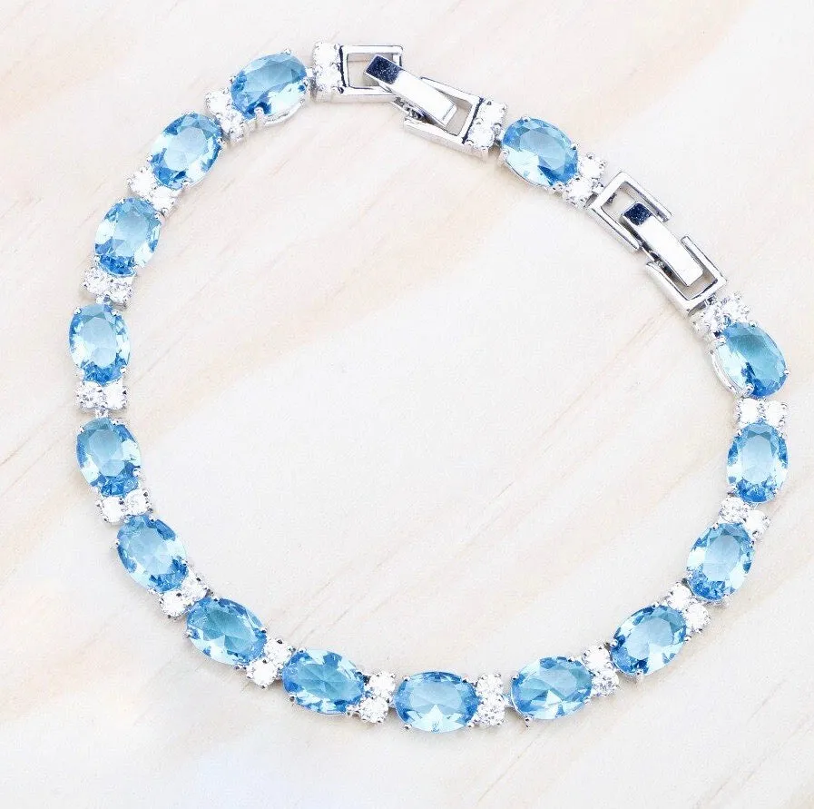 "Galia" - Aquamarine Cubic Zirconia Bridal Bracelet - More Designs