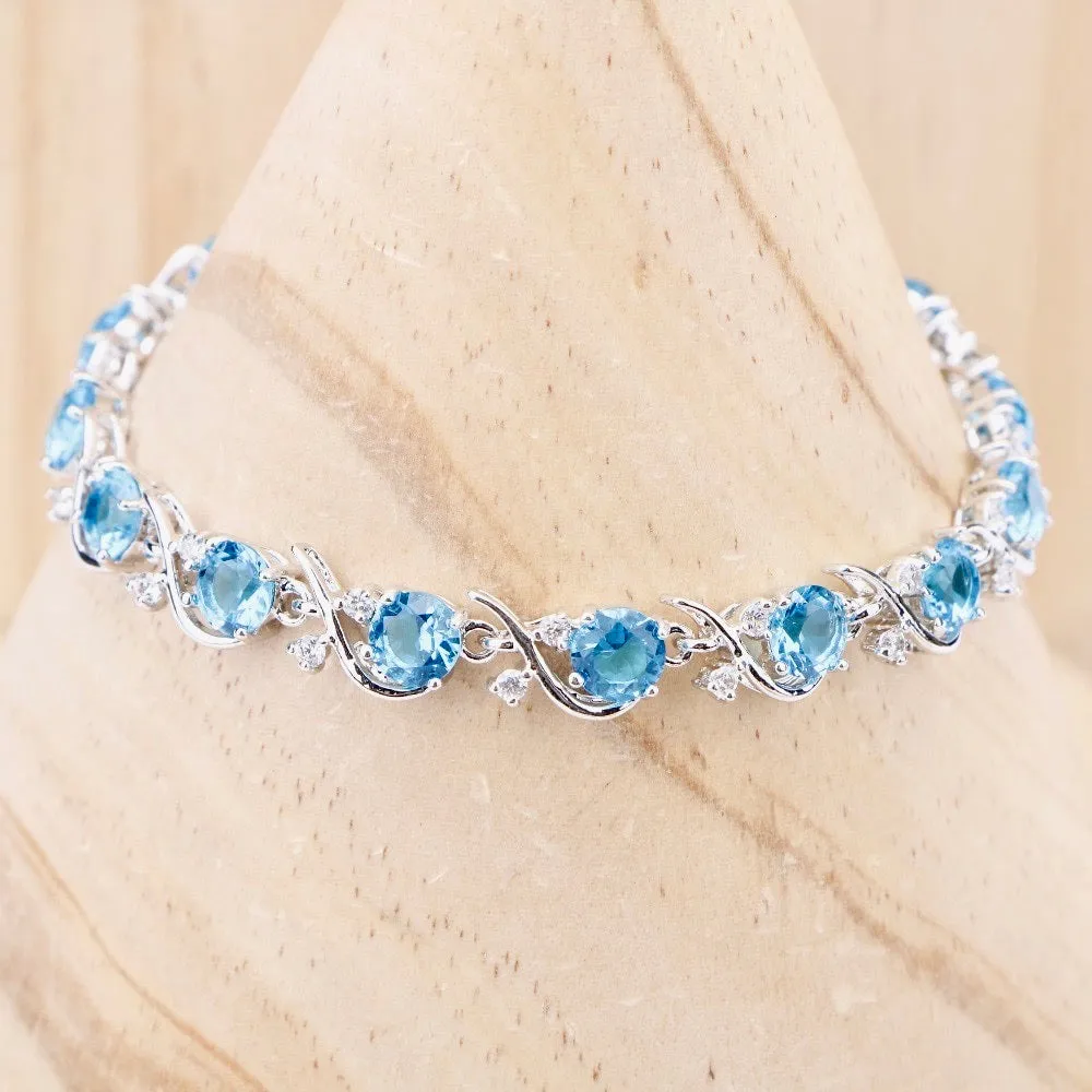 "Galia" - Aquamarine Cubic Zirconia Bridal Bracelet - More Designs