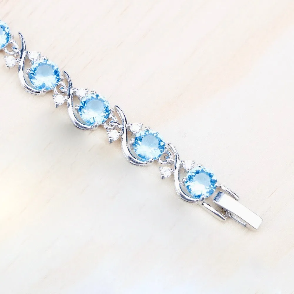 "Galia" - Aquamarine Cubic Zirconia Bridal Bracelet - More Designs