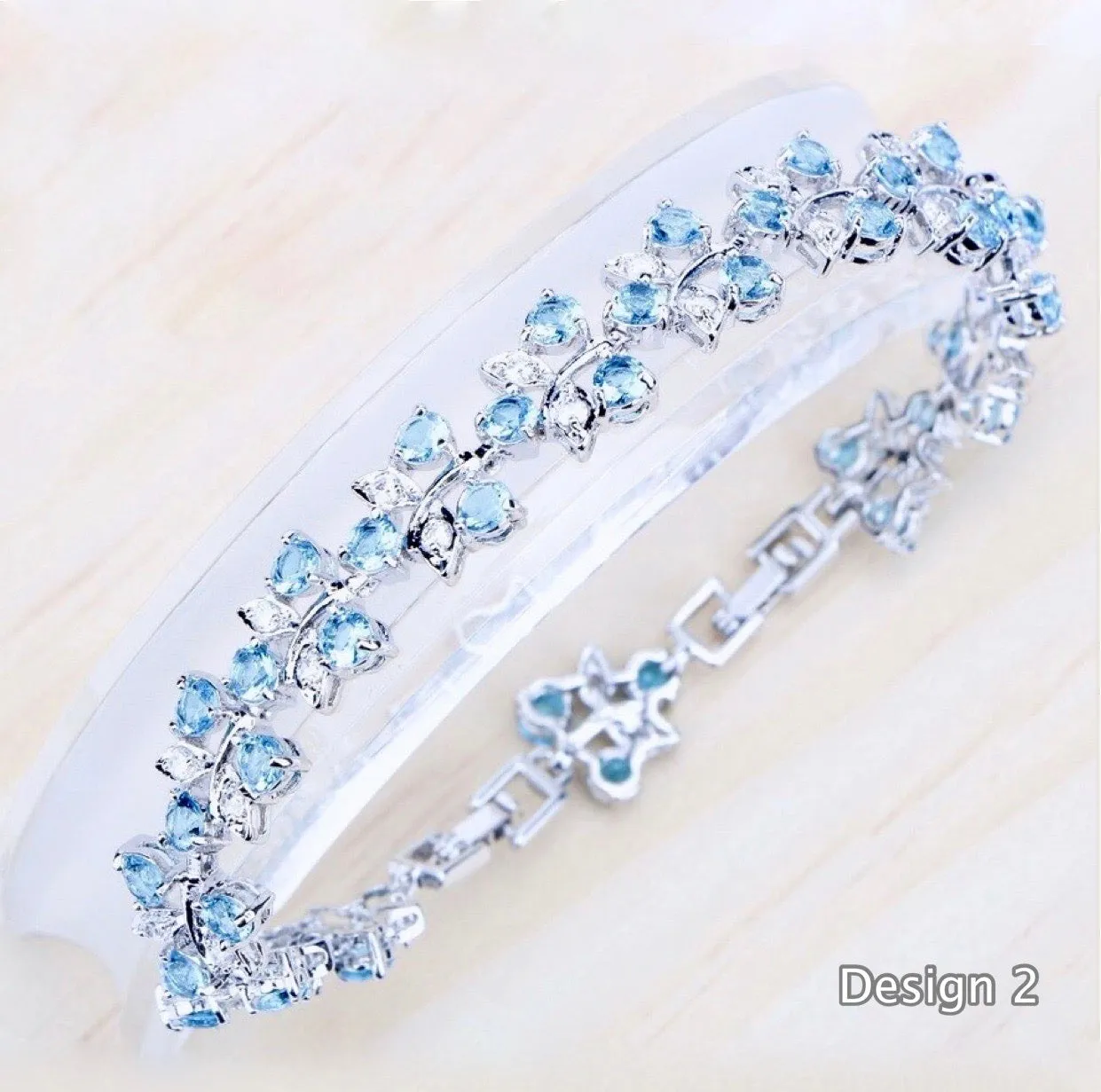 "Galia" - Aquamarine Cubic Zirconia Bridal Bracelet - More Designs