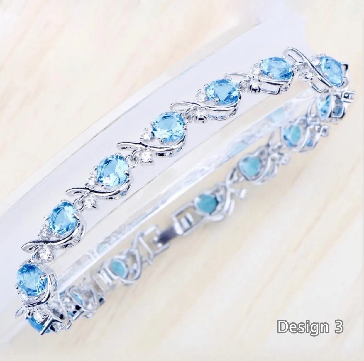"Galia" - Aquamarine Cubic Zirconia Bridal Bracelet - More Designs