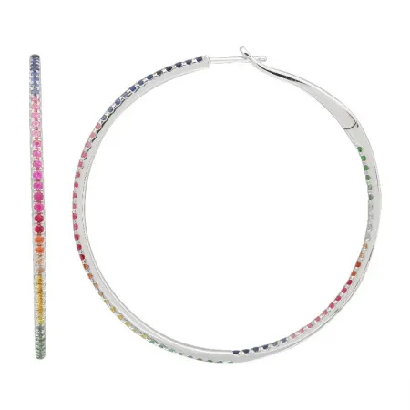 Rainbow Multi Sapphire Hoop Earrings