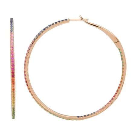 Rainbow Multi Sapphire Hoop Earrings