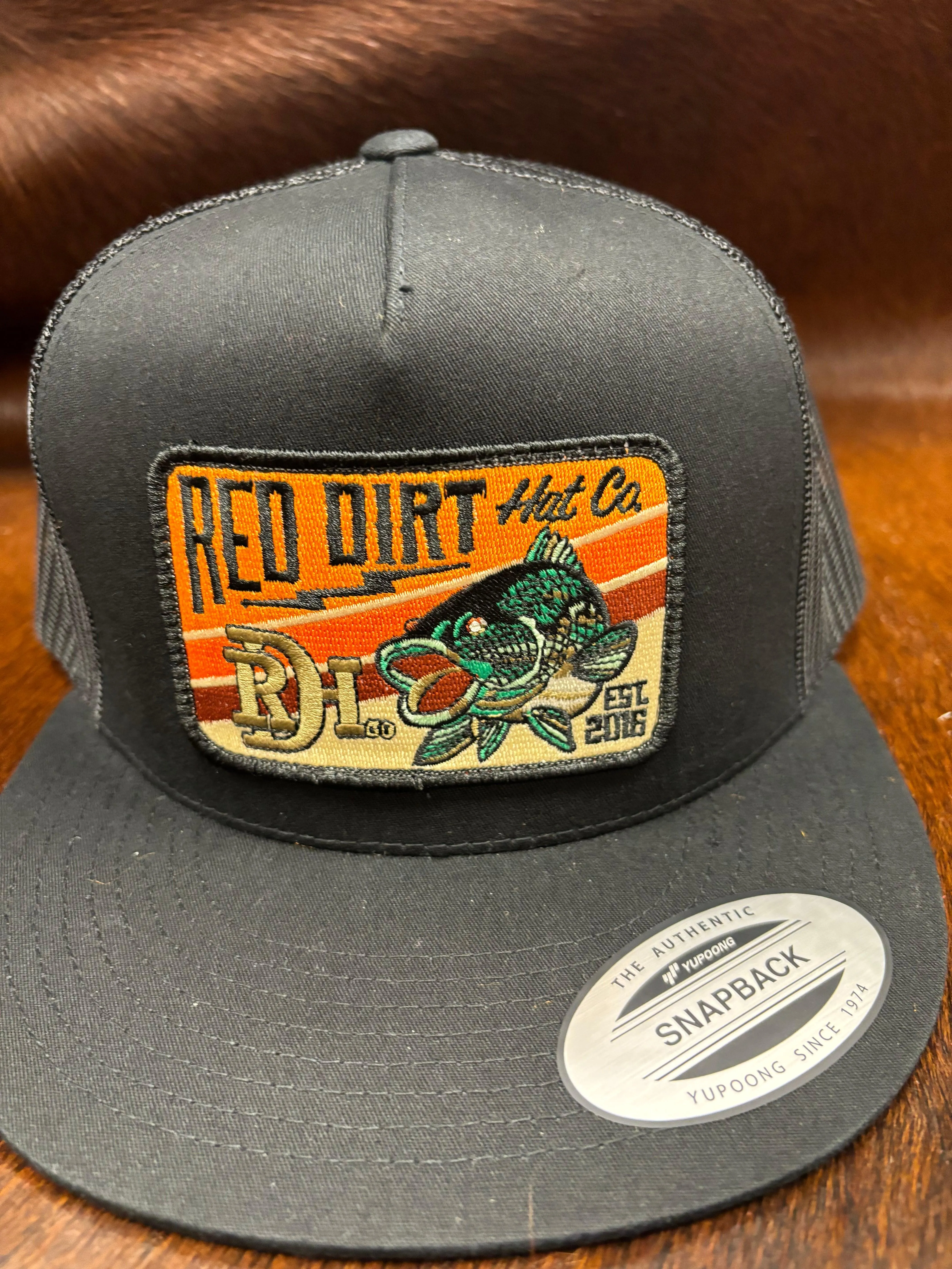 Red Dirt Hat Co. Black Wallhanger Bass Trucker Snap Back Hat RDHC-387