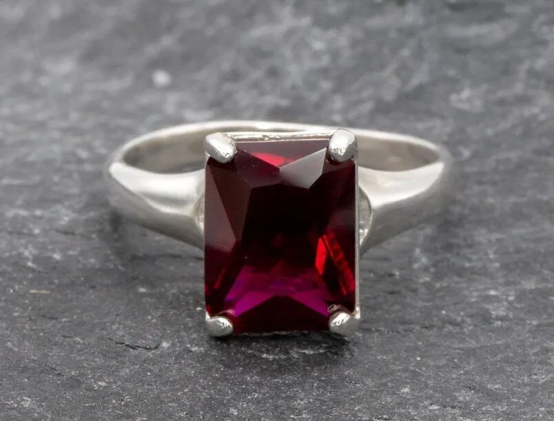 Red Ruby Ring - Silver Ruby Ring - Red Engagement Ring
