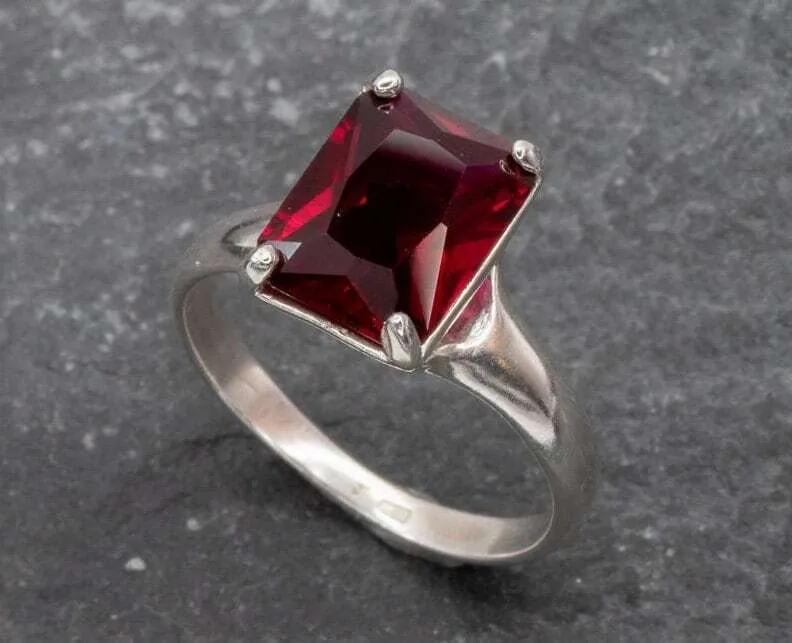 Red Ruby Ring - Silver Ruby Ring - Red Engagement Ring