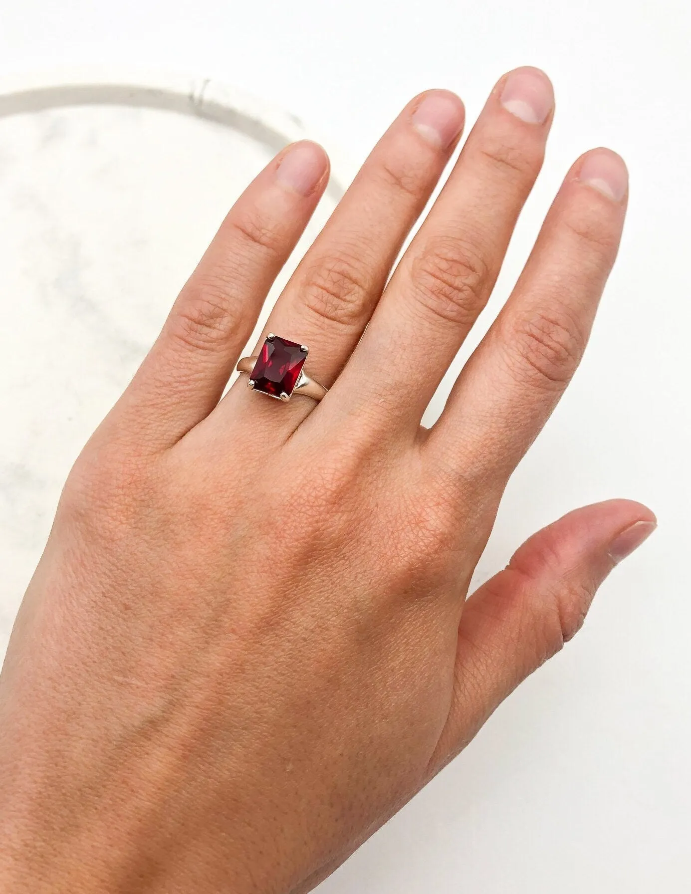 Red Ruby Ring - Silver Ruby Ring - Red Engagement Ring