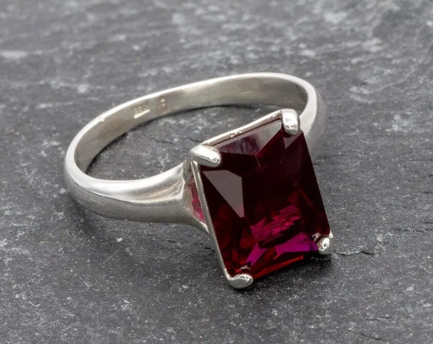 Red Ruby Ring - Silver Ruby Ring - Red Engagement Ring
