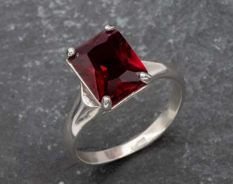 Red Ruby Ring - Silver Ruby Ring - Red Engagement Ring