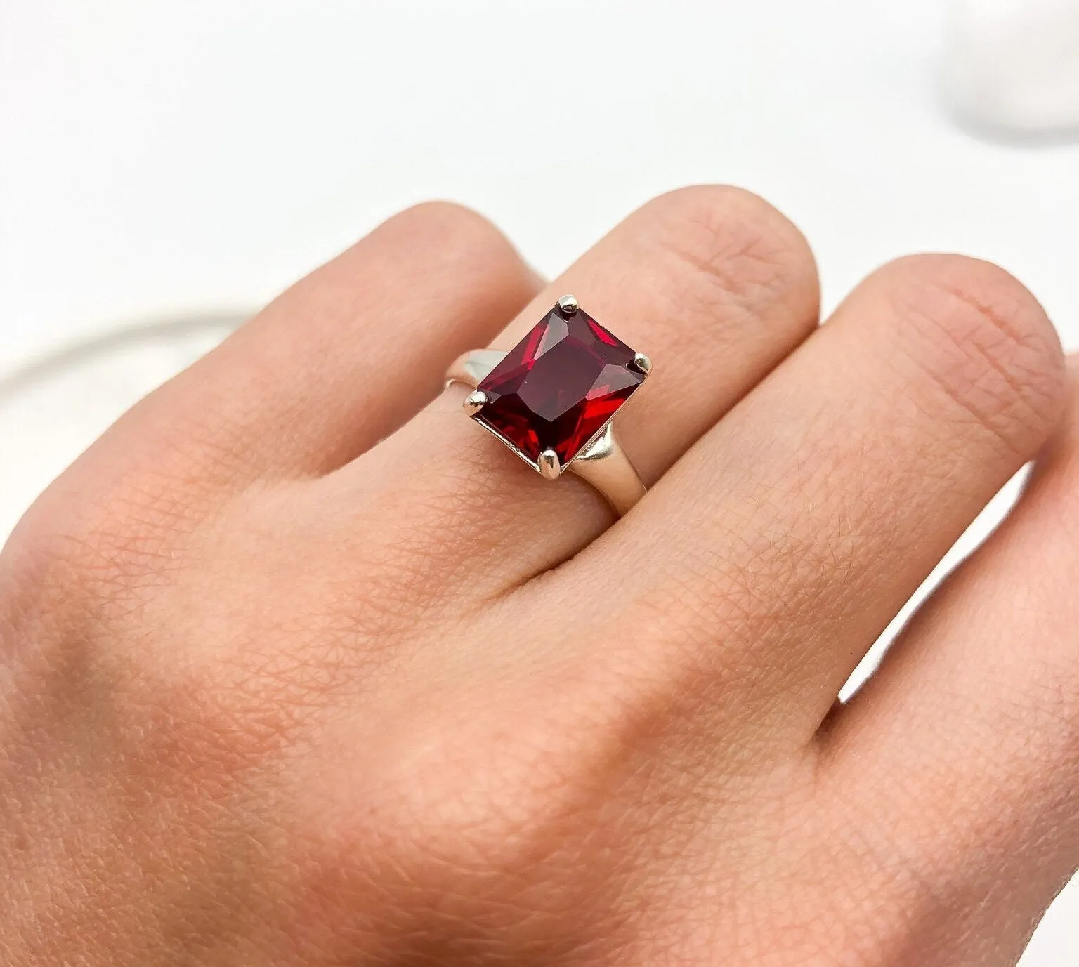 Red Ruby Ring - Silver Ruby Ring - Red Engagement Ring
