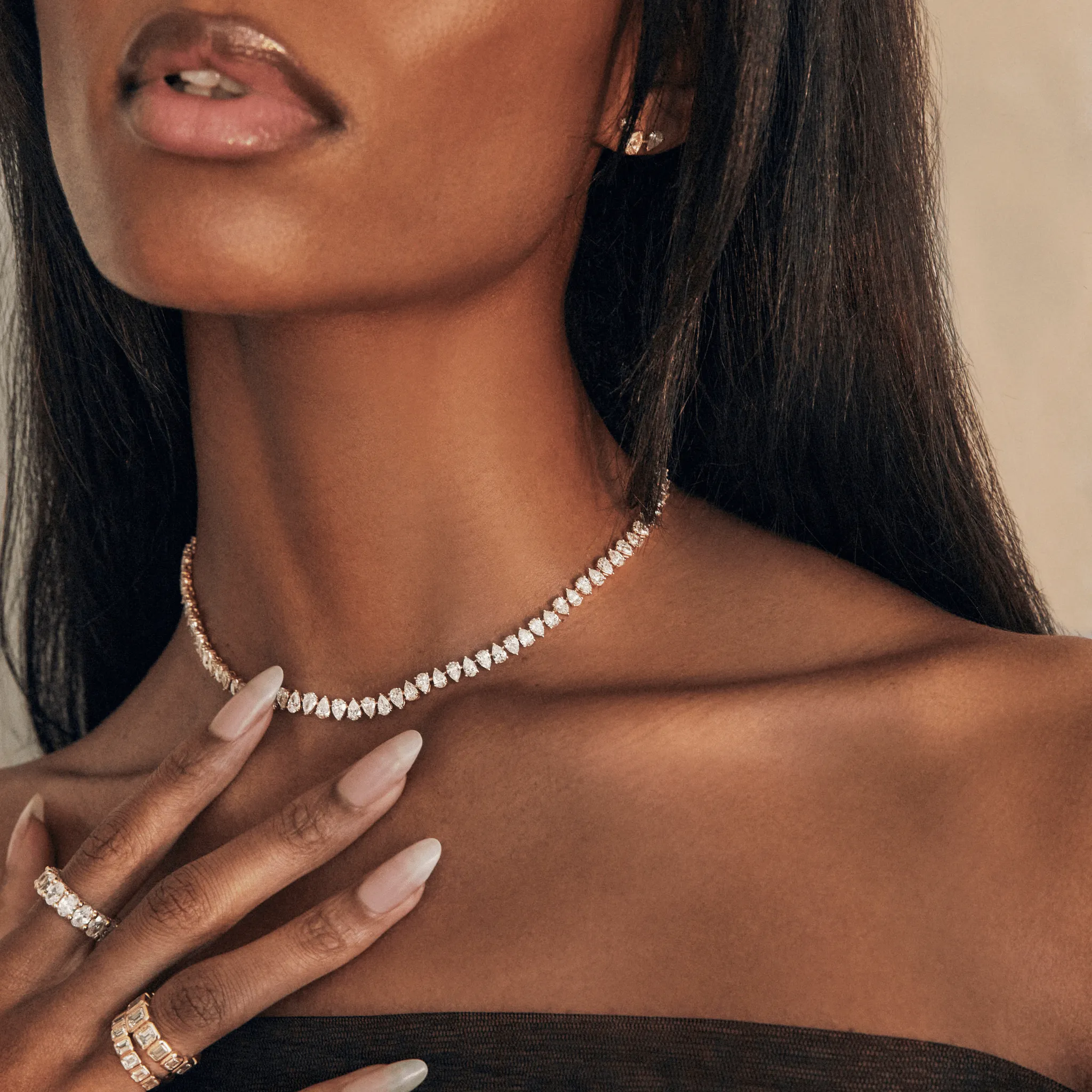 Reverse Water Drop Diamond Tennis Necklace | Ready to Ship