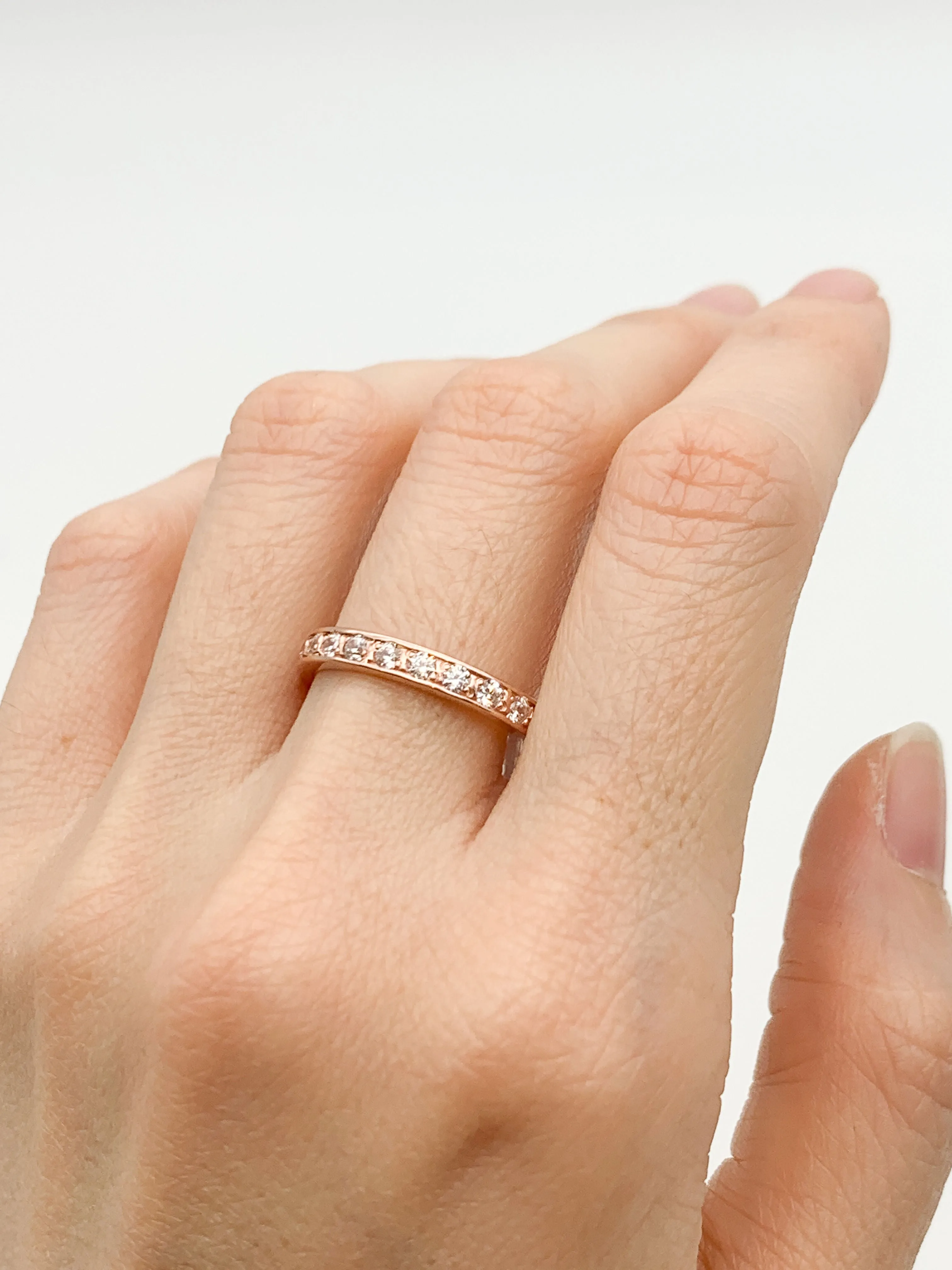Rose Gold Diamond Band - Diamond Eternity Band - Brilliant Stackable Ring