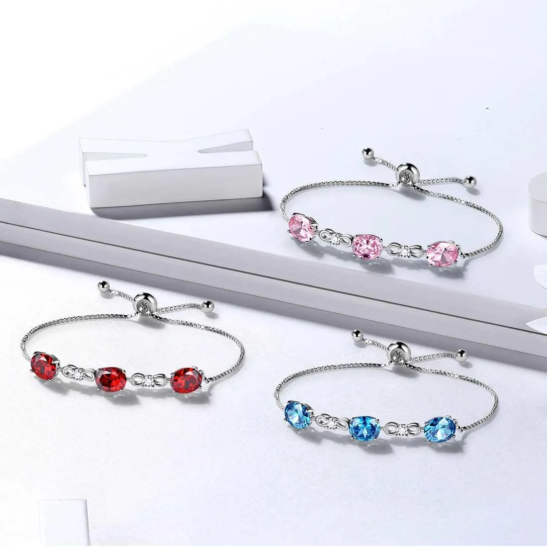 Round Birthstone March Aquamarine Bracelet Women Girls Jewelry Birthday Gift Sterling Silver