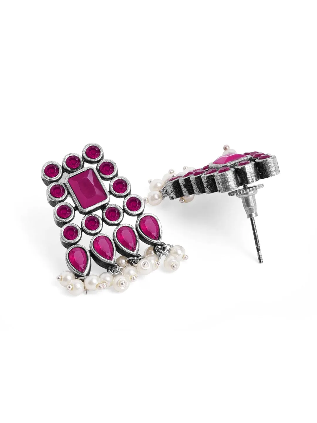 Rubans Oxidised Silver Plated Handcrafted Ruby Stone Necklace Set