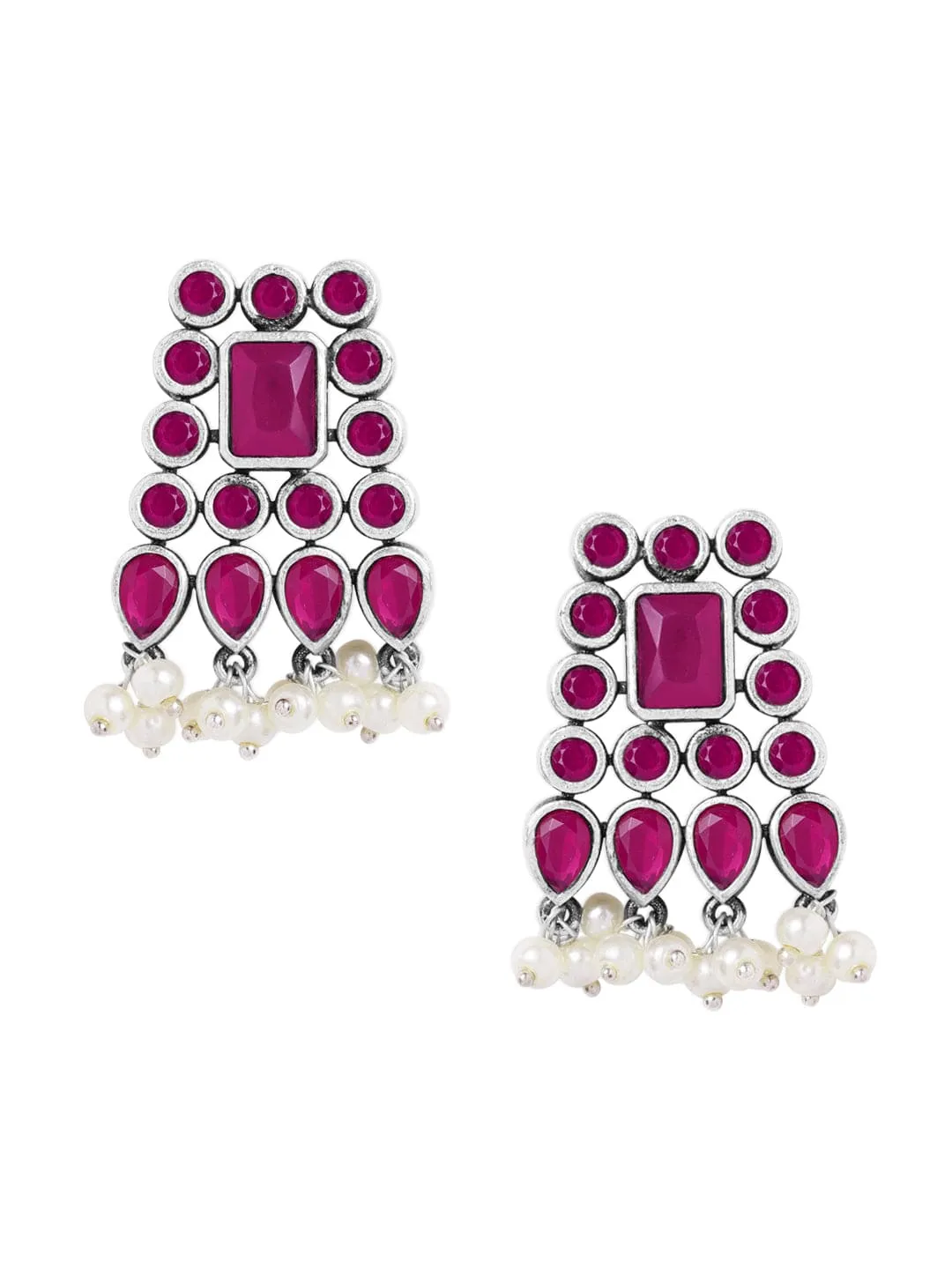 Rubans Oxidised Silver Plated Handcrafted Ruby Stone Necklace Set