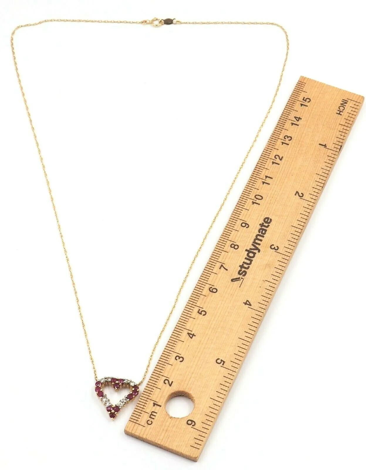 Ruby & Diamond 14ct Yellow Gold Heart Necklace