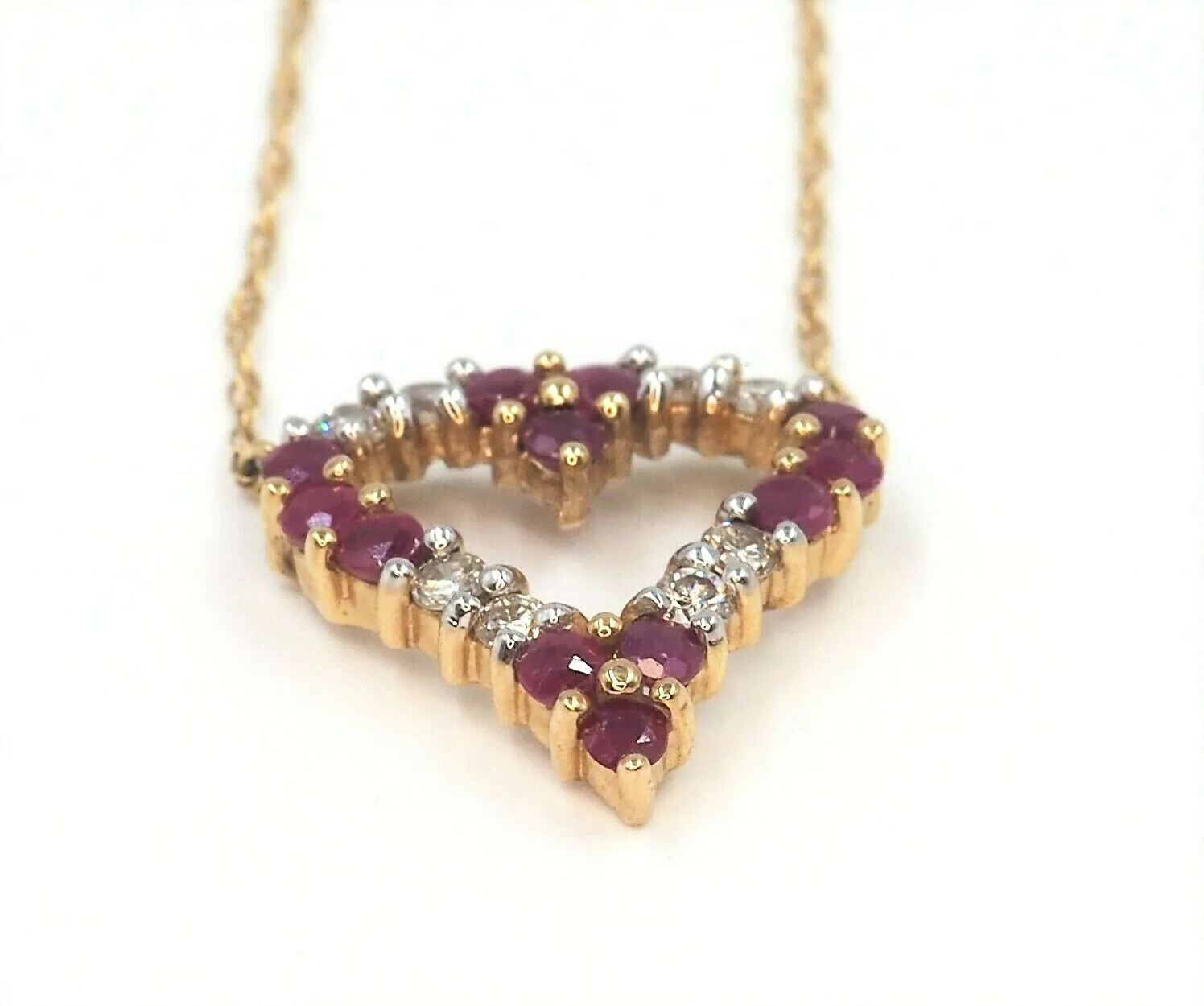 Ruby & Diamond 14ct Yellow Gold Heart Necklace