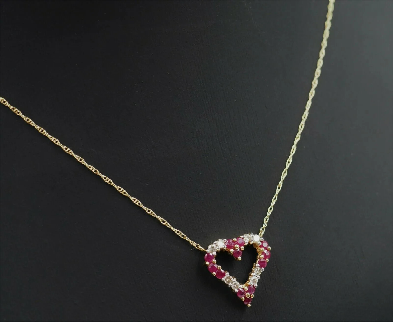 Ruby & Diamond 14ct Yellow Gold Heart Necklace