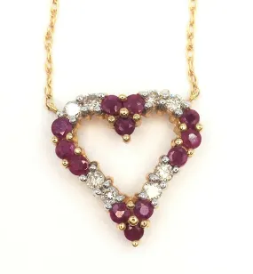 Ruby & Diamond 14ct Yellow Gold Heart Necklace