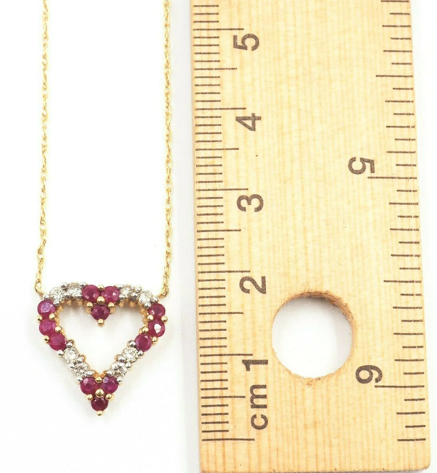 Ruby & Diamond 14ct Yellow Gold Heart Necklace