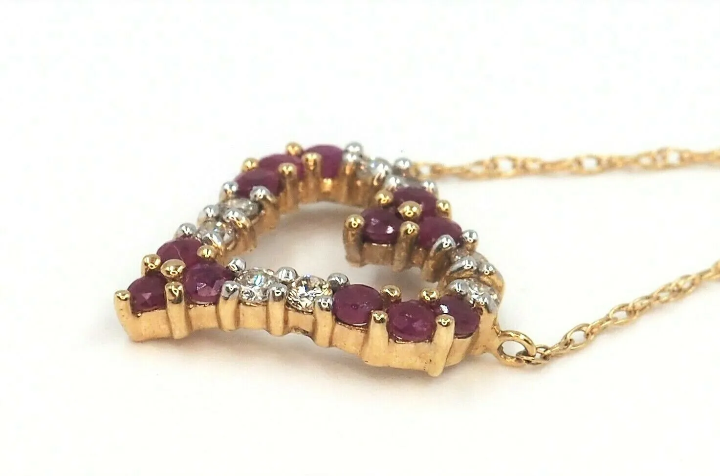 Ruby & Diamond 14ct Yellow Gold Heart Necklace