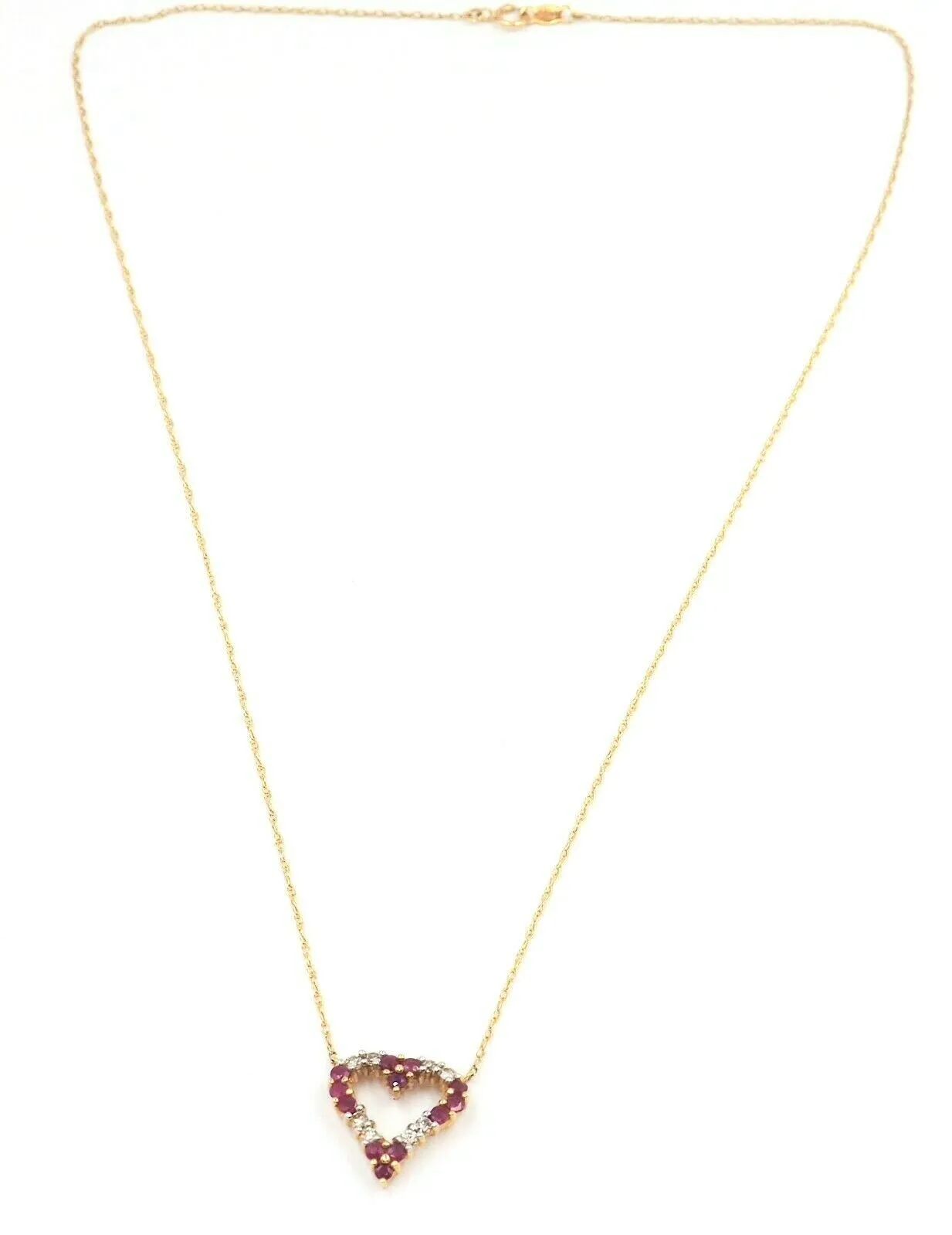 Ruby & Diamond 14ct Yellow Gold Heart Necklace