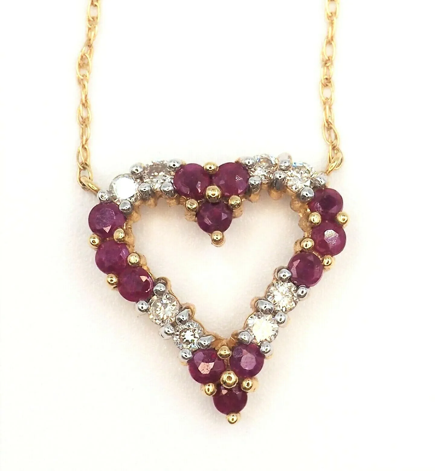 Ruby & Diamond 14ct Yellow Gold Heart Necklace