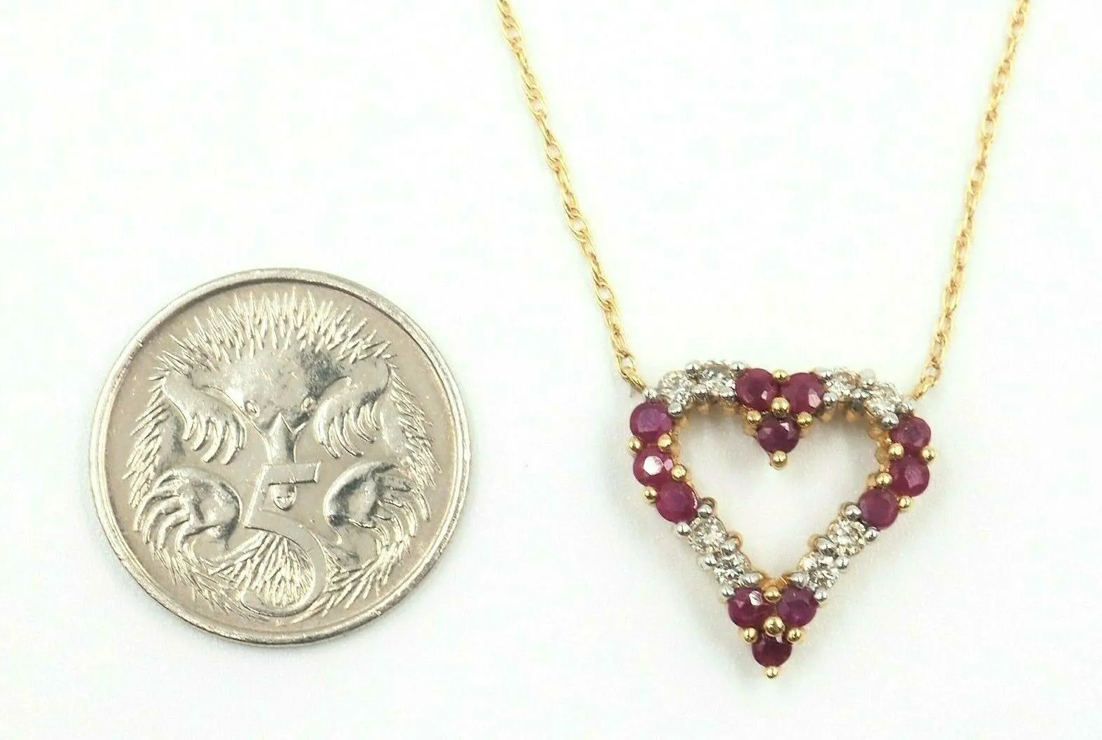 Ruby & Diamond 14ct Yellow Gold Heart Necklace