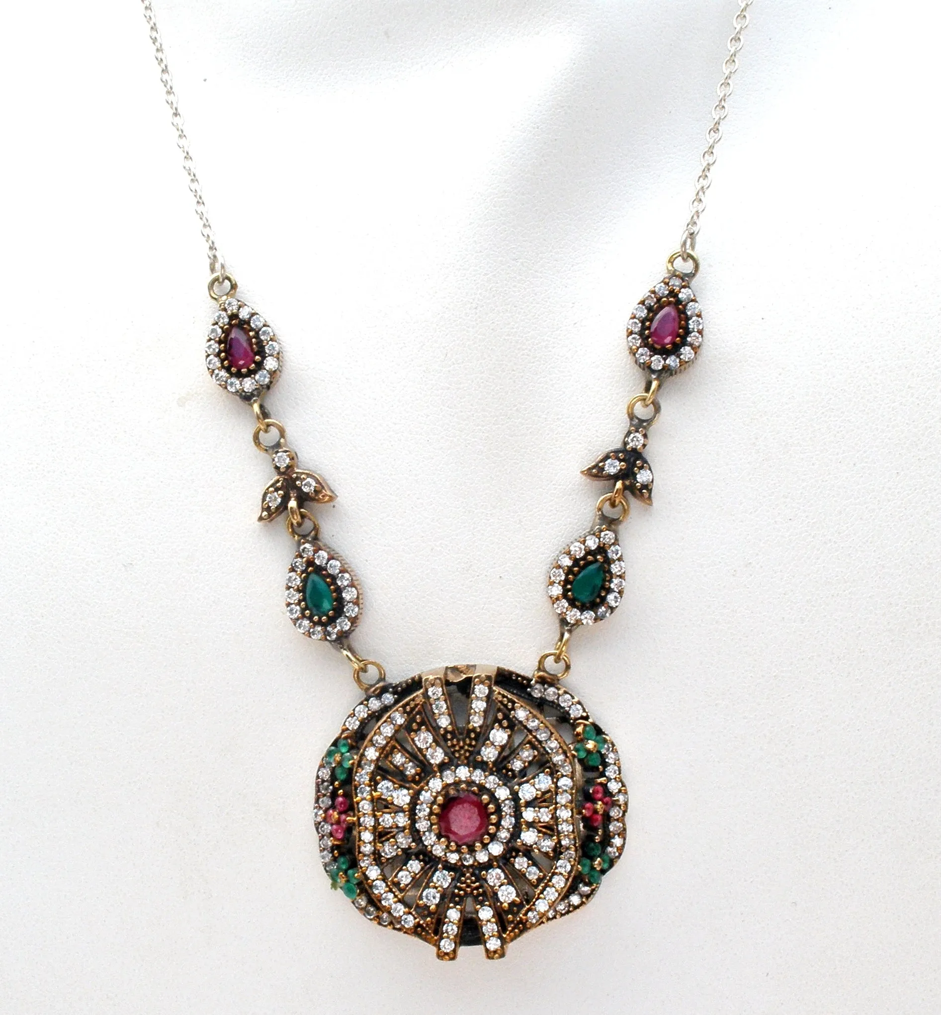 Ruby, Emerald & White Sapphire Lavalier Necklace