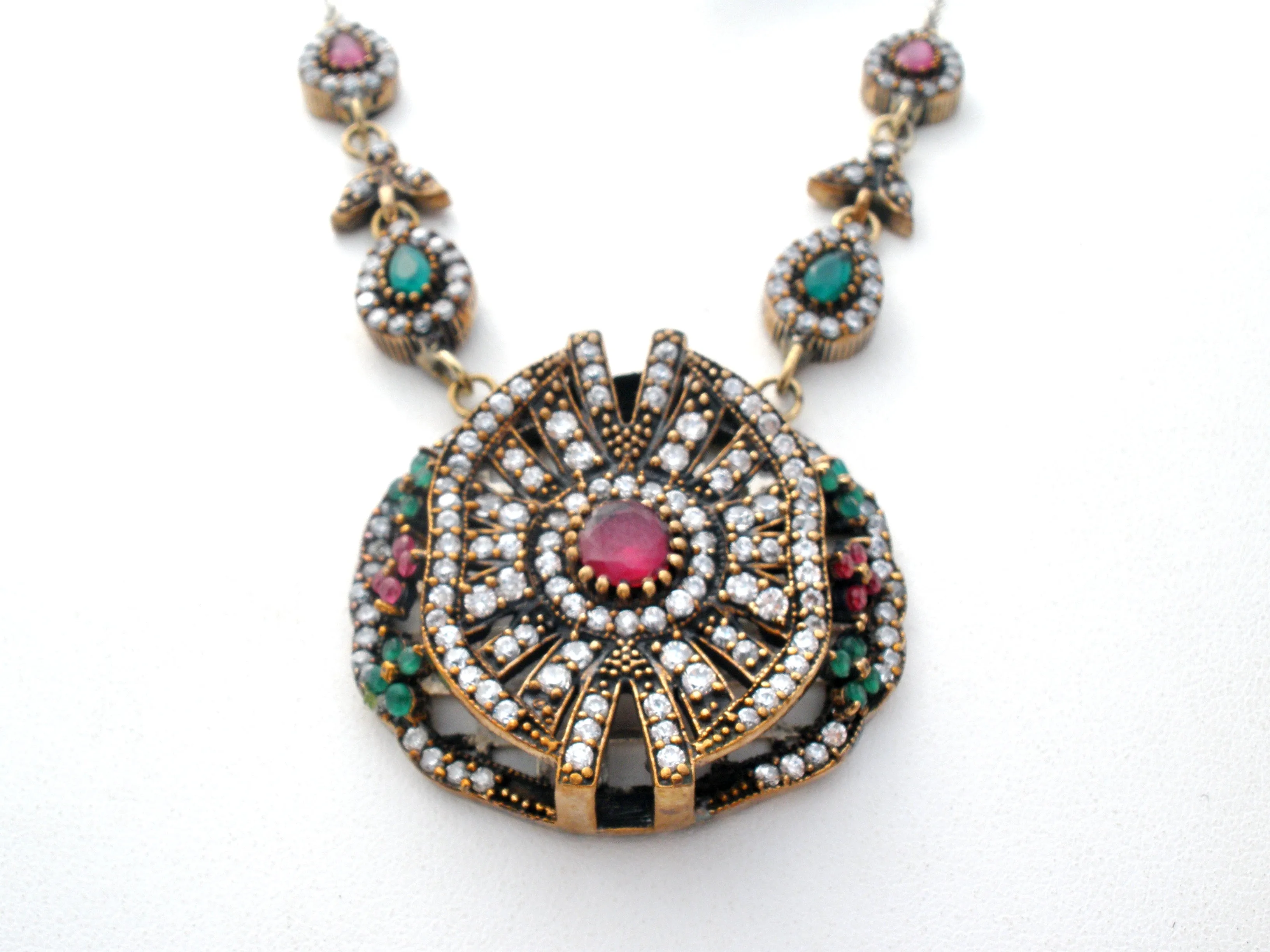 Ruby, Emerald & White Sapphire Lavalier Necklace