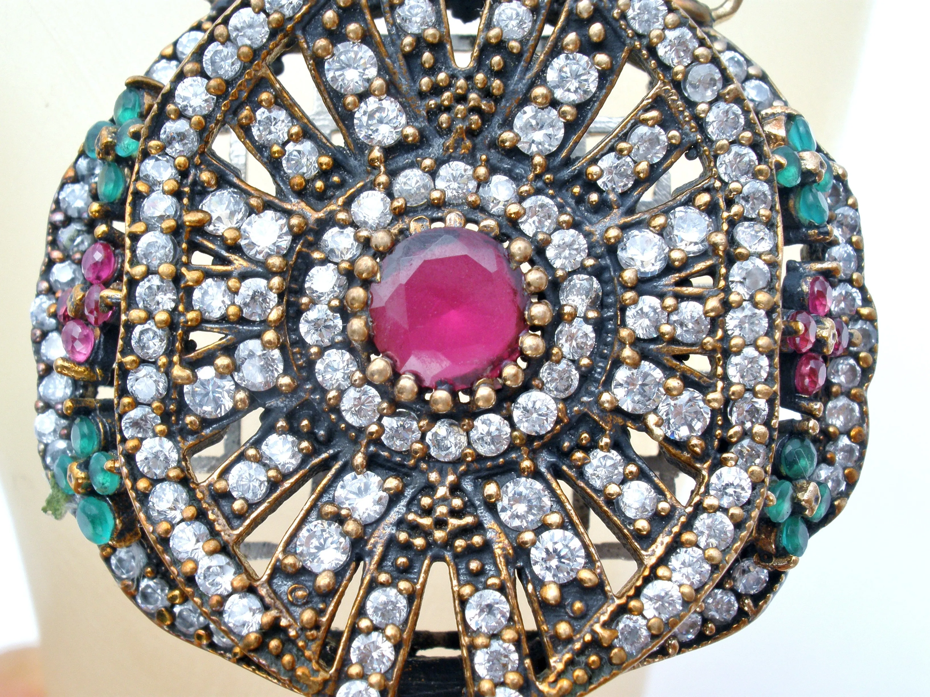 Ruby, Emerald & White Sapphire Lavalier Necklace