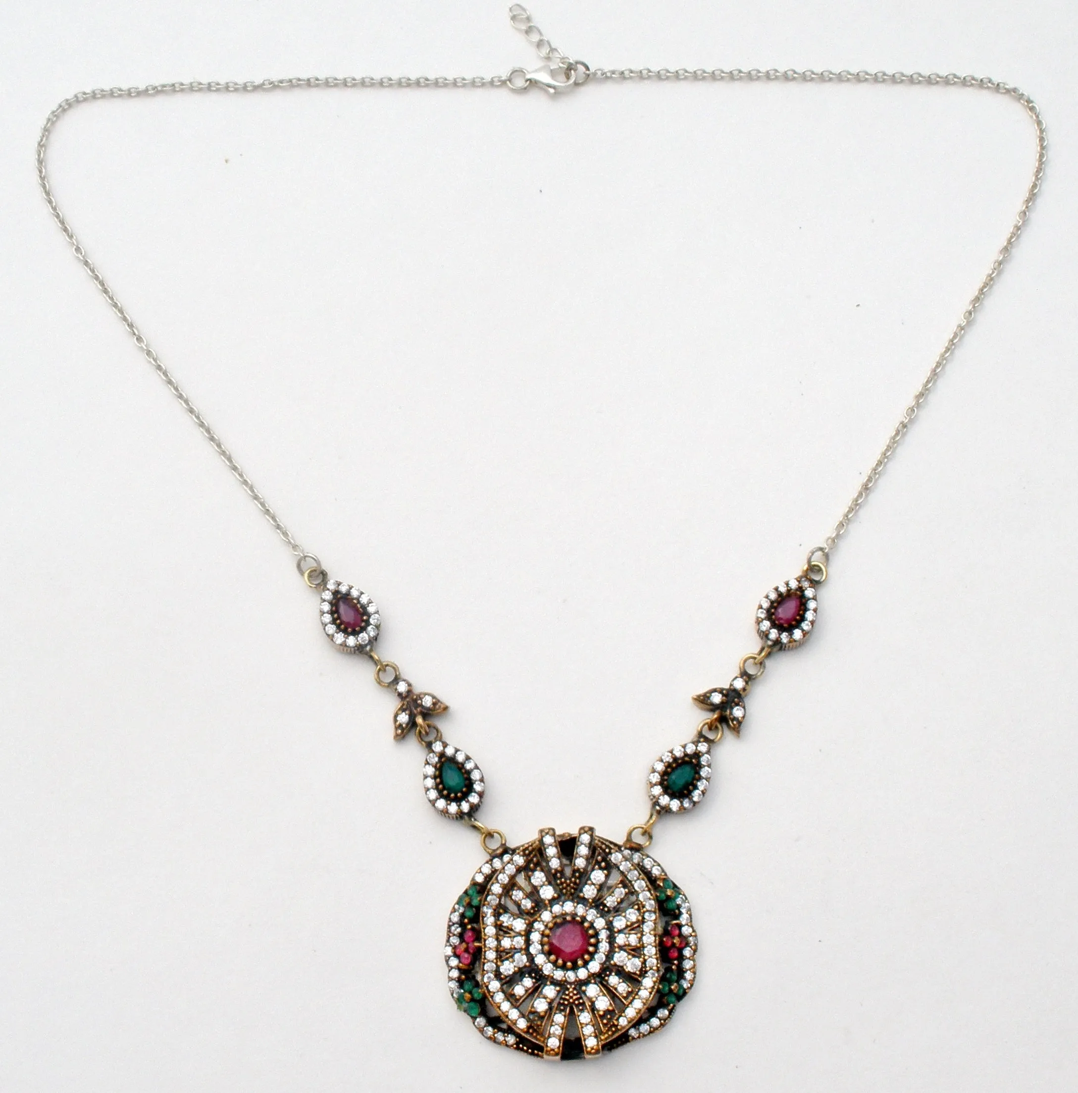 Ruby, Emerald & White Sapphire Lavalier Necklace