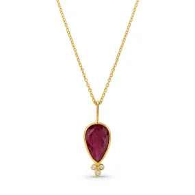 Ruby P/S & Diamond Necklace In 18K Yellow Gold