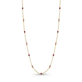 Ruby Round & Pink Sapphire Marquise Necklace  In 18K Yellow Gold