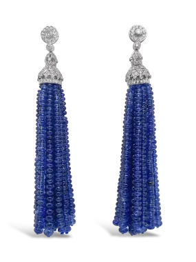 Sapphire Bead & Diamond Tassel Earrings