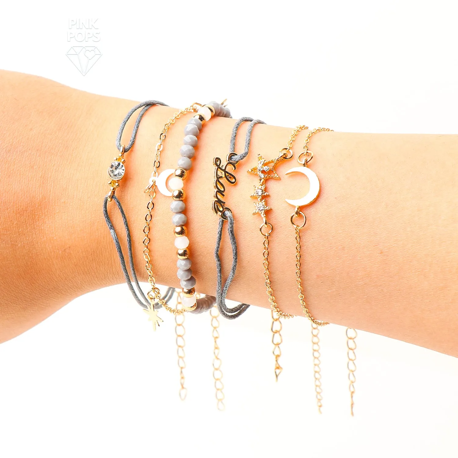 Set of 6 Golden Love Moon Bracelets