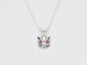 Silver Cat Necklace - Natural Ruby Pendant, Silver Ruby Necklace