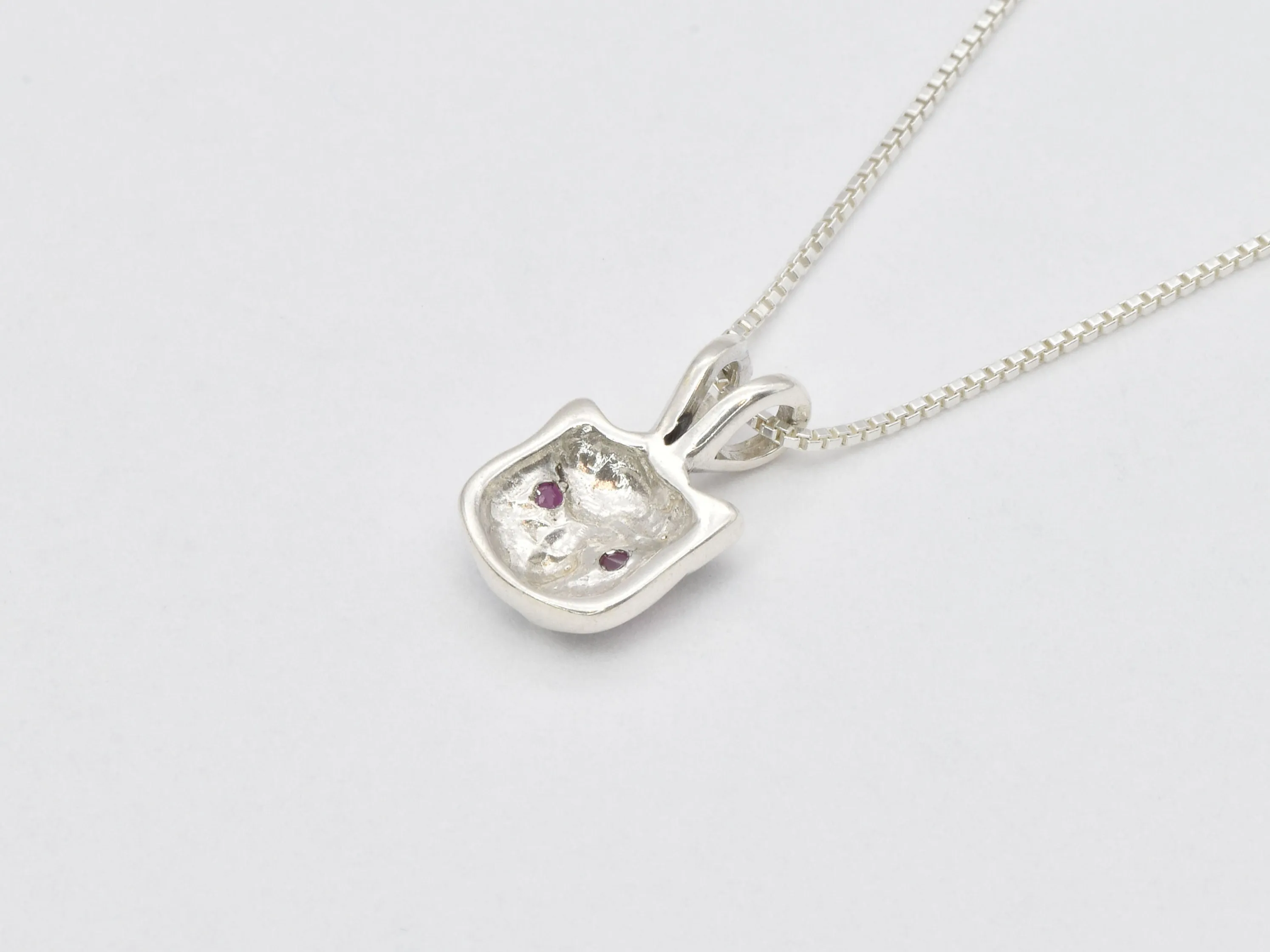 Silver Cat Necklace - Natural Ruby Pendant, Silver Ruby Necklace