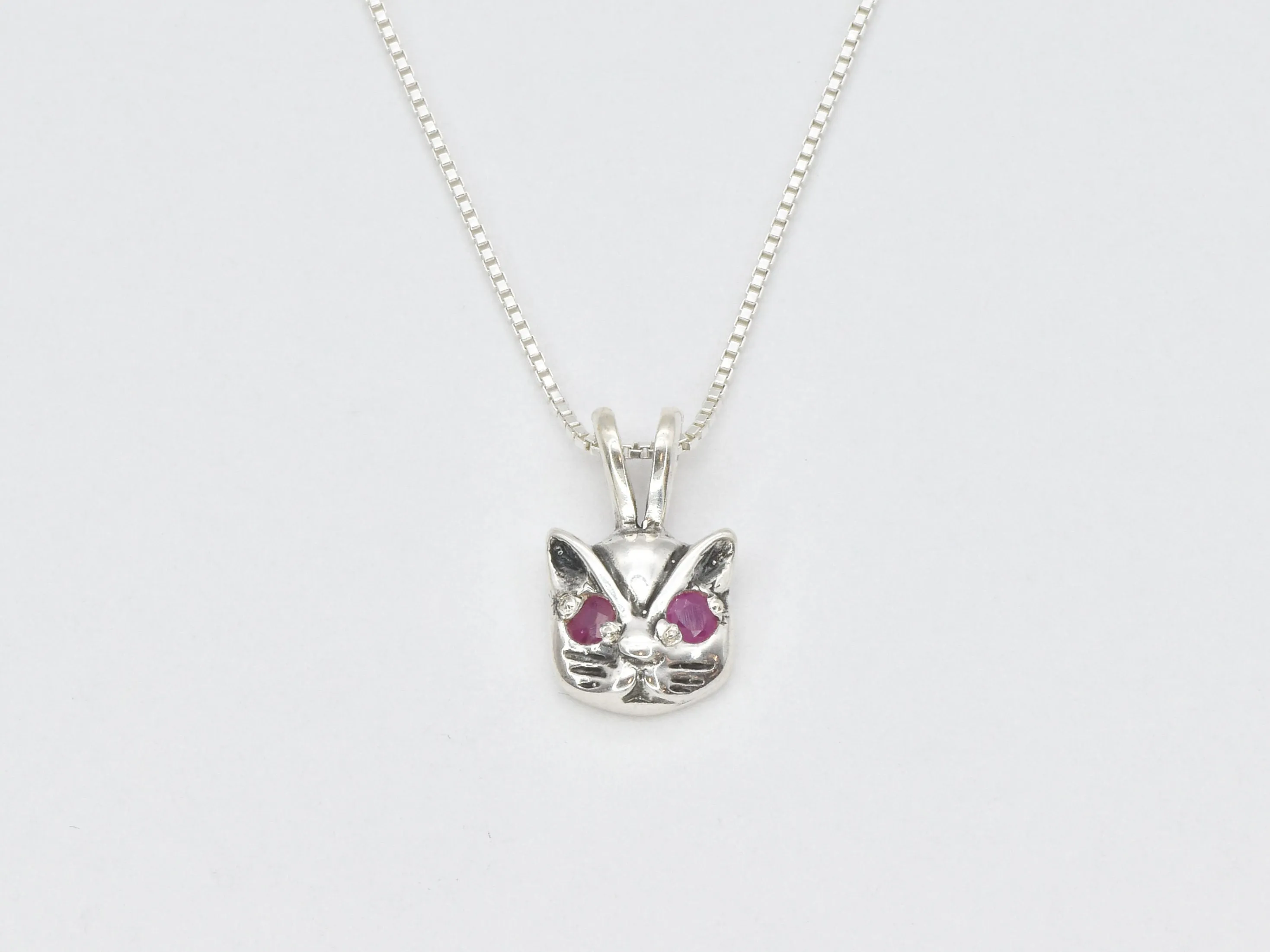 Silver Cat Necklace - Natural Ruby Pendant, Silver Ruby Necklace