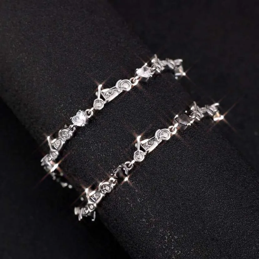 SK2708 Heart Crystal Motorcycle Bracelet - Black Stone