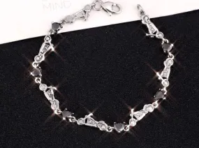 SK2708 Heart Crystal Motorcycle Bracelet - Black Stone