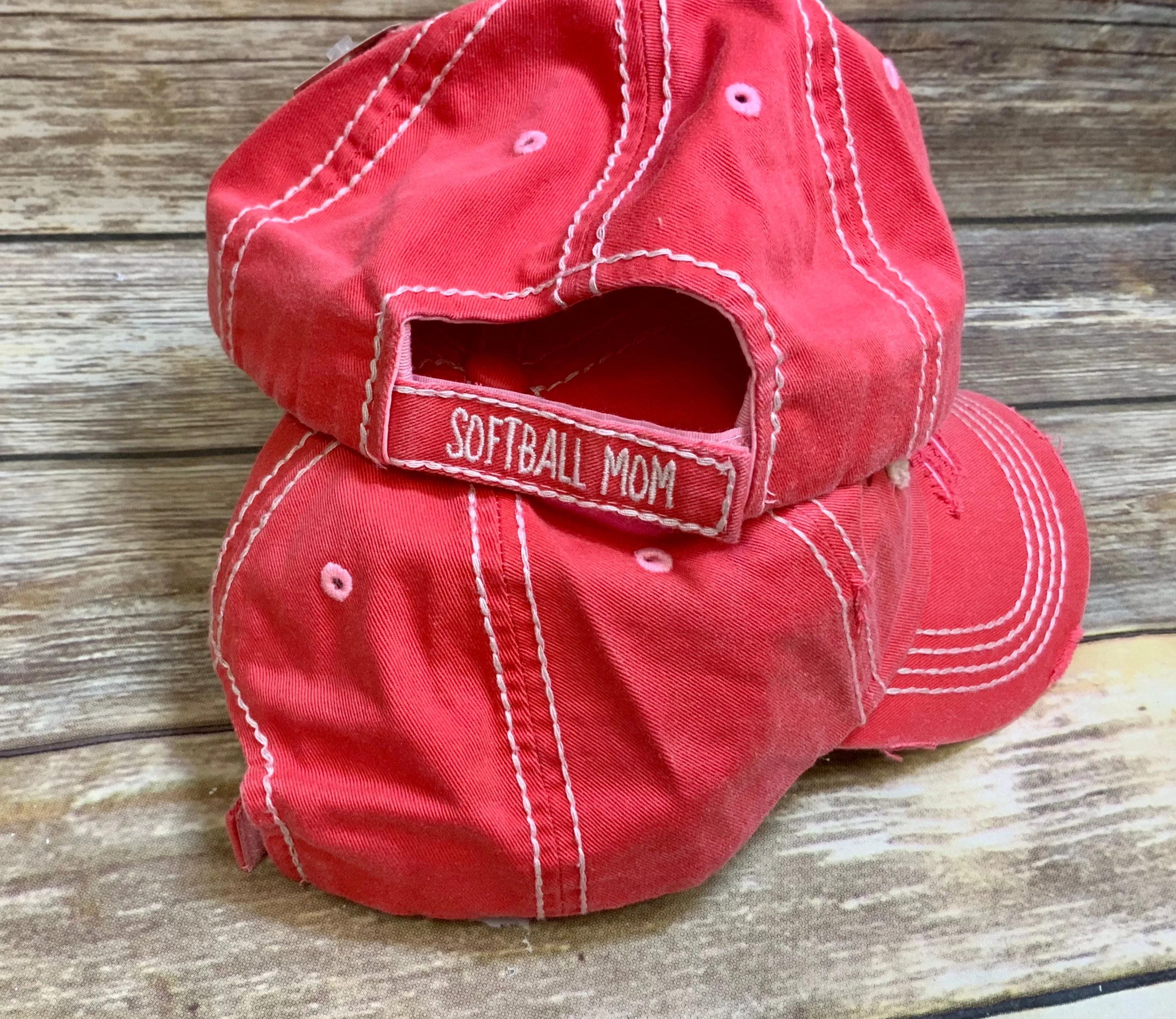 Softball Mom Embroidered Distressed Caps